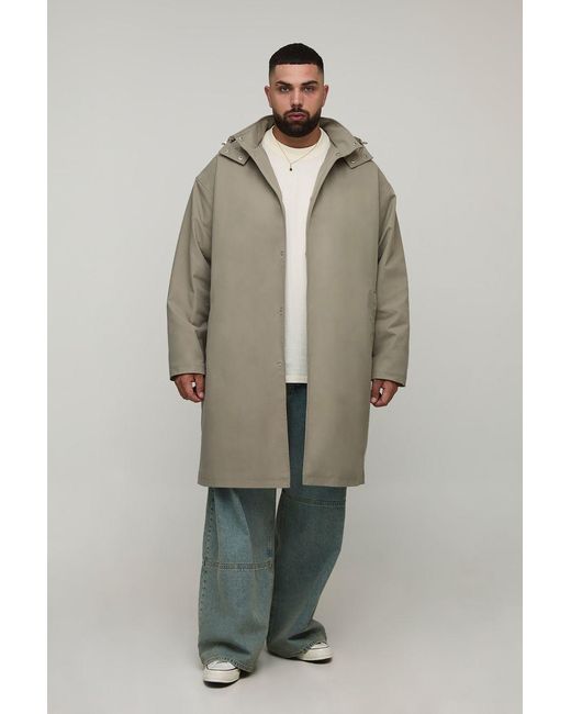 BoohooMAN Natural Plus Regular Fit Button Through Hooded Mac for men
