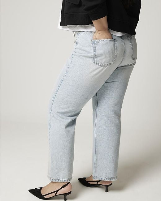 River Island Blue Straight Jeans Plus High Waisted Relaxed Cotton