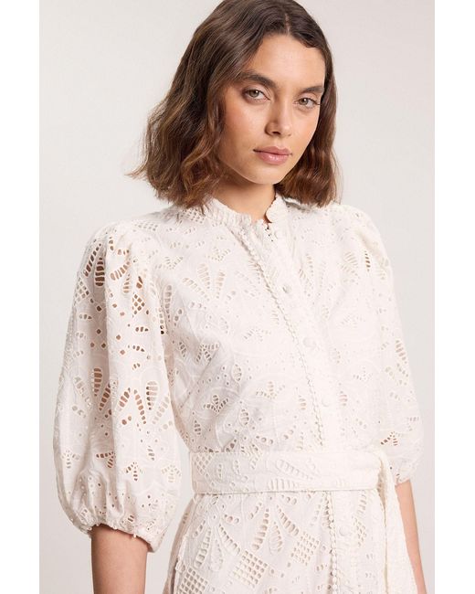 Karen Millen Natural Scalloped Hem Broderie Midi Shirt Dress