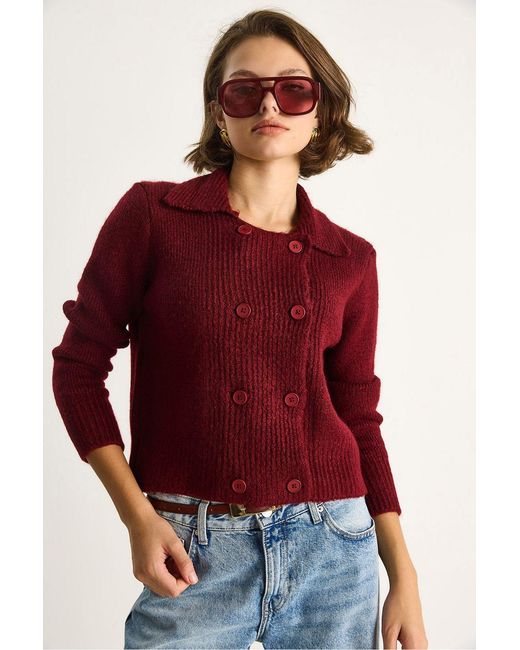 Bianco Lucci Red Ribbed Knitwear Cardigan