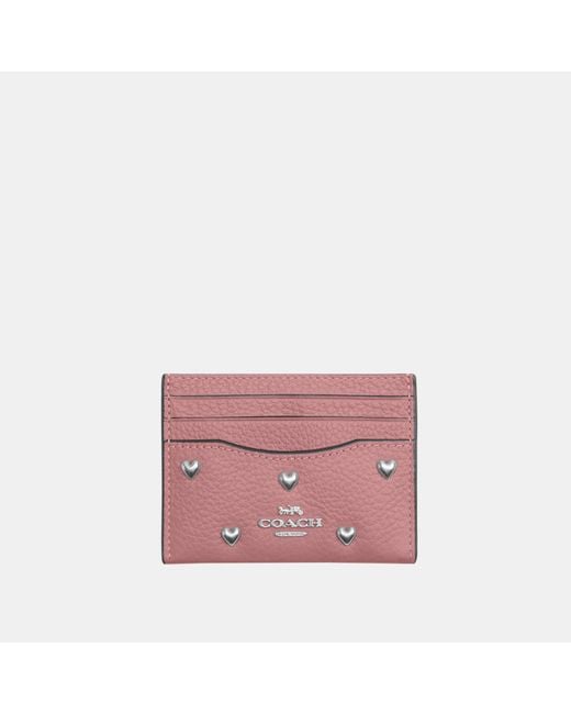 COACH Pink Slim Id Card Case With Heart Rivets