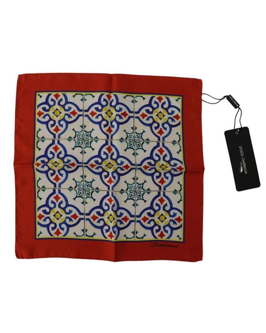 Dolce & Gabbana Red Majolica Pattern Square Handkerchief for men