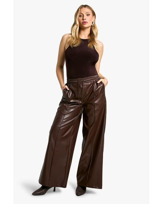 Boohoo Brown Maternity Elasticated Waist Pu Wide Leg Jogger