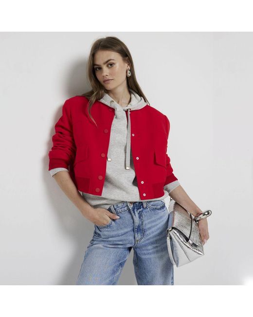 River Island Bomber Jacket Red Tailored Cropped