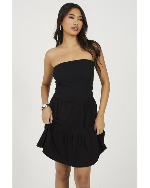 Brave Soul Black Jersey Strapless Tiered Mini Dress