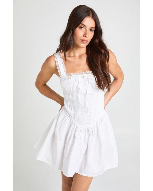 Boohoo White Lace Trim Ruched Bust Mini Dress