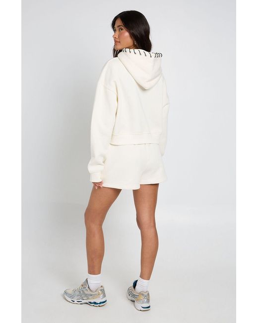 Boohoo White Stitch Detail Zip Through Hoodie Short Tracksuit