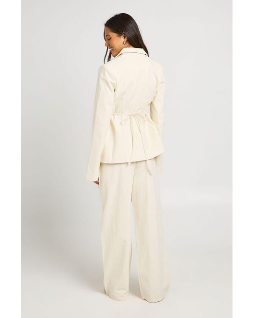 Boohoo Natural Premium Linen Look Tie Waist Blazer