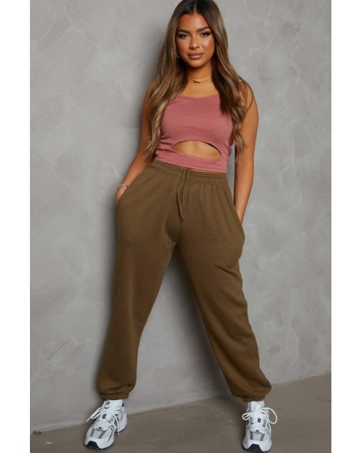 Femme Luxe Brown High Waisted Shirred Drawstring Pocket Detail Cuffed Joggers