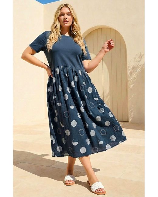 Roman Blue Curve Asymmetric Waist Midi Dress