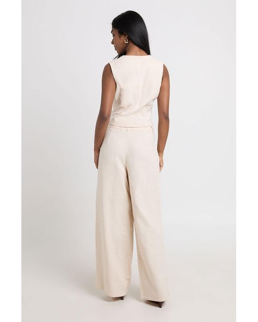 Boohoo Multicolor Linen Look Pleated Wide Leg Tailored Trousers