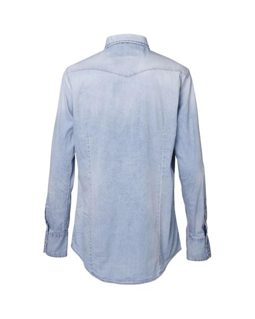 DSquared² Blue Classic Western Faded Denim Shirt Cotton for men
