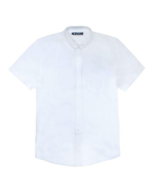 Ben Sherman White Script Embroidery Shirt Cotton for men