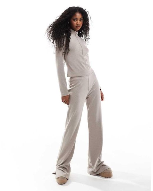 Miss Selfridge Natural Soft Touch Rib Split Hem Flare Trouser Co Ord