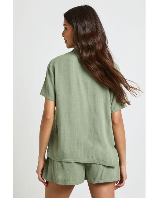 Boohoo Green Linen Look Beach Shorts