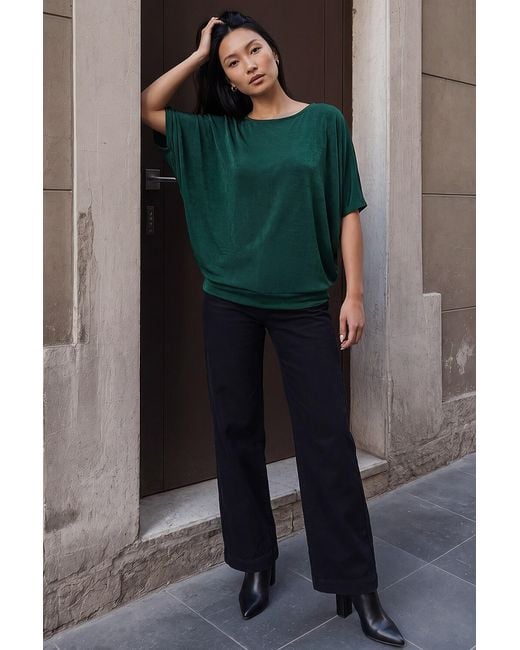 Roman Green Bubble Hem Stretch Top