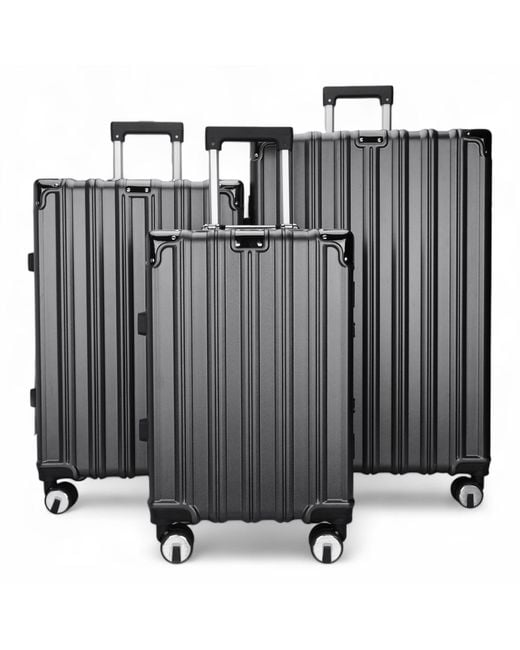 Infinity Leather Gray Hardshell Charcoal Suitcase Robust 8 Wheel Luggage Cabin Case Bag