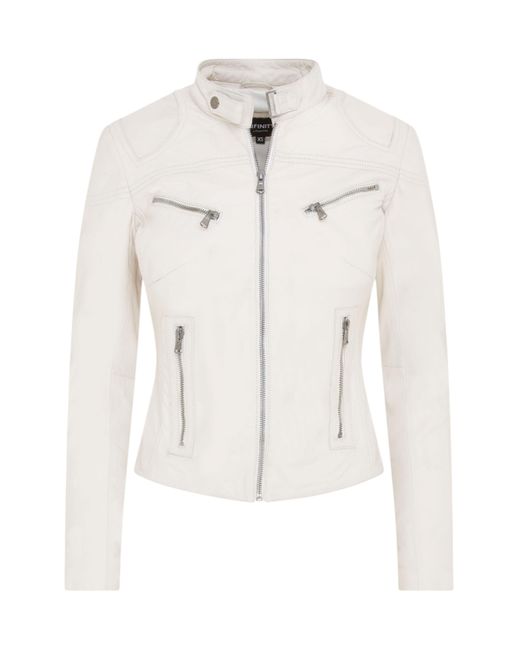 Infinity Leather White Slim-Fit Biker Jacket-Maldon Lamb Leather