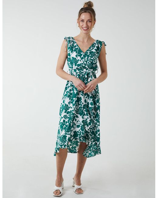 Blue Vanilla Blue Wrap Front Midi Dress With Ruffle Hem