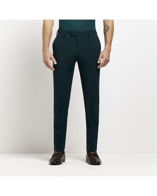 River Island Blue Suit Trousers Green Super Skinny Fit for men