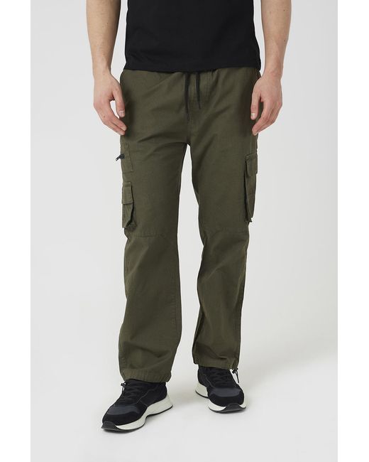 Brave Soul Green Cotton Cargo Trousers With Bungee Hem for men