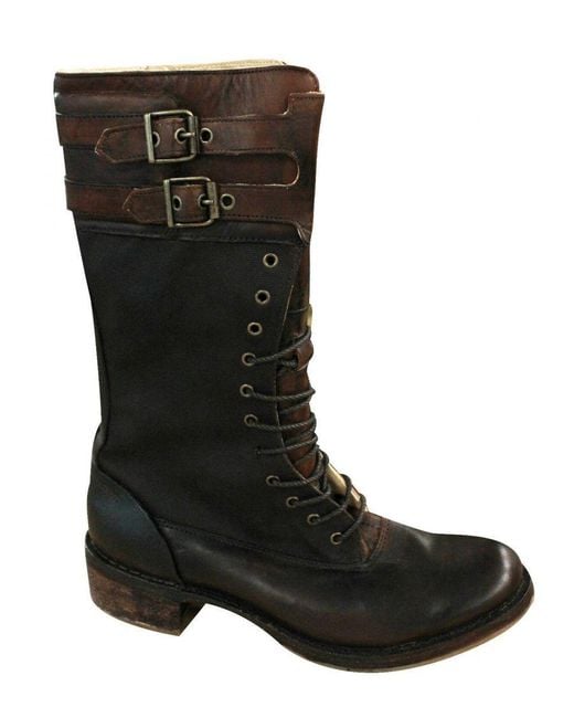 Timberland Black Canvas Brown Leather Lace Up Buckle Calf Boots 67626 Z55b Leather