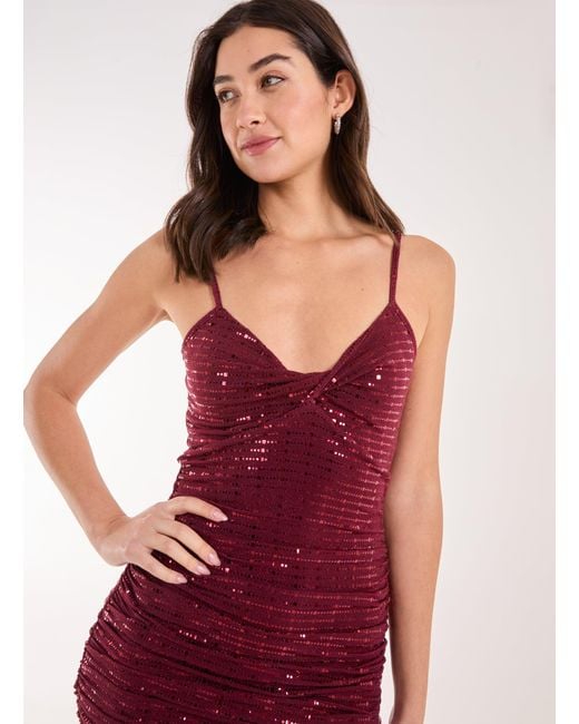 Pink Vanilla Red Mirror Sequin Twist Front Mini Dress