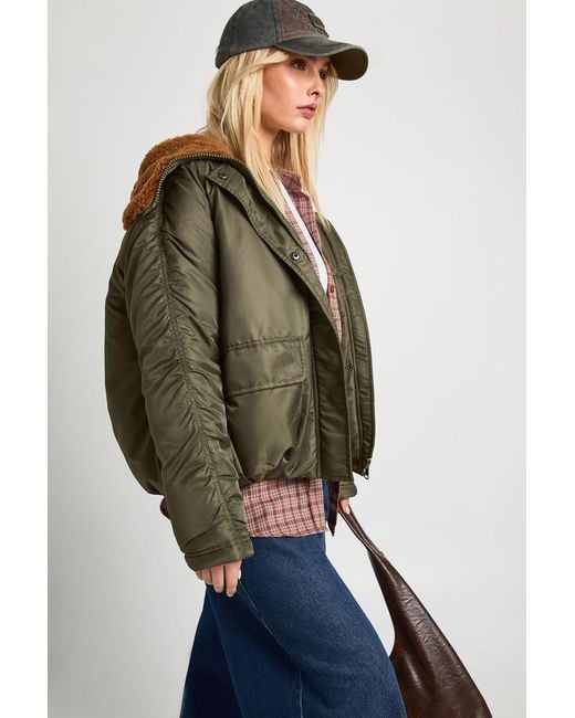 Boohoo Green Borg Lined Bomber