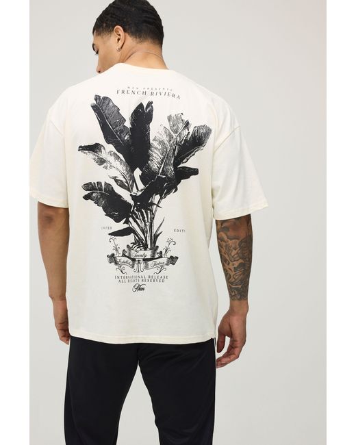 BoohooMAN White Oversized Palm Print T-Shirt Cotton for men
