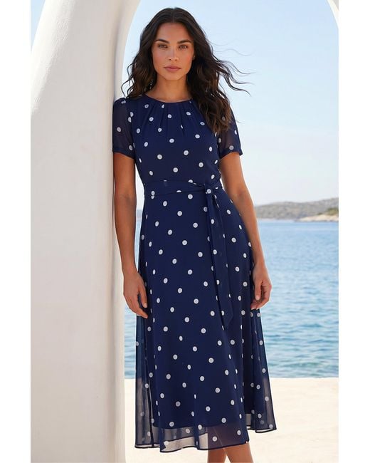 Roman Blue Polka Dot Fit & Flare Dress