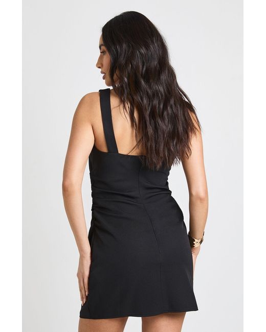 Boohoo Black Square Neck Ruched Mini Dress