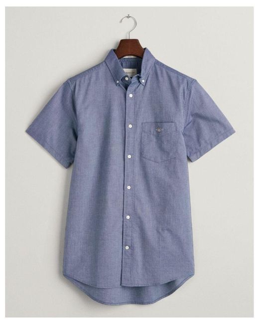Gant Blue Regular Fit Short Sleeve Oxford Shirt for men