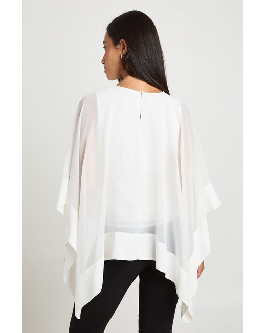Boohoo White Chiffon Scarf Cape Blouse