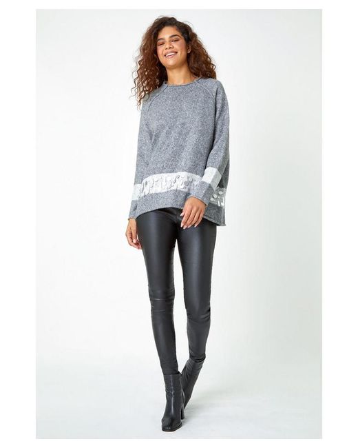 Roman Gray Sequin Colour Block Funnel Neck Jumper
