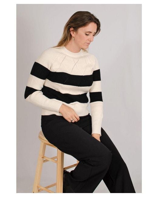 Marks & Spencer White Diamond Detail Striped Crew Neck Jumper