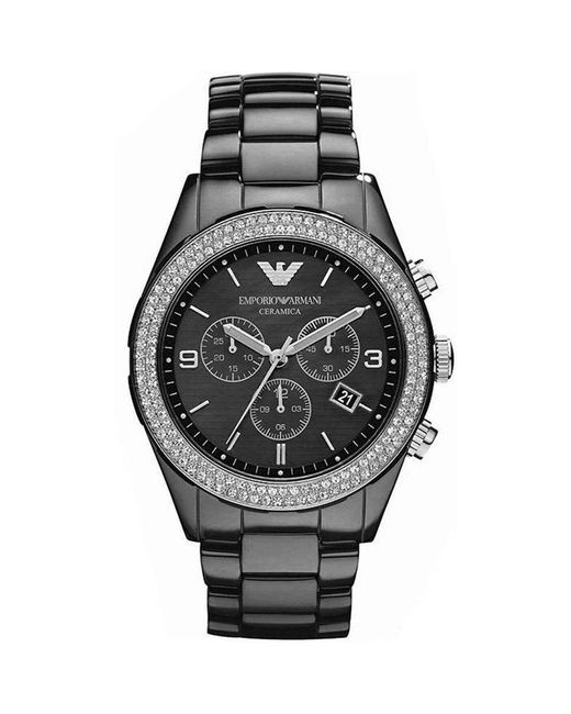 Emporio Armani Black Ar1455 Ceramica Ladies Crystal Watch