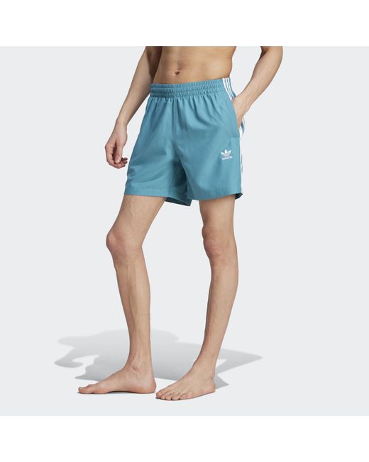 Adidas Originals Blue Adicolor 3-Stripes Swim Shorts for men