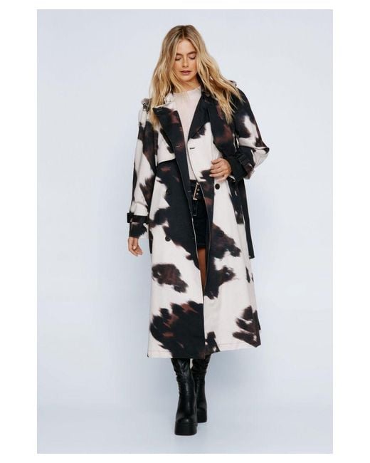 Nasty Gal White Premium Cow Print Trench Coat