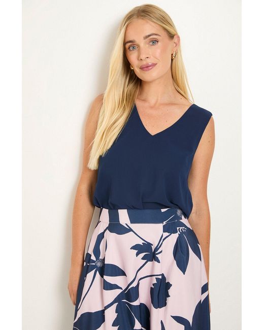 Wallis Blue Petite Chiffon V Neck Cami Top