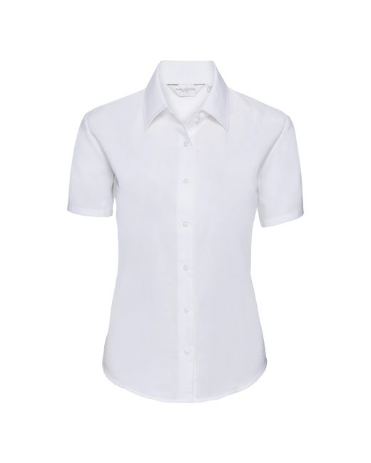 Russell White Collection Ladies/ Short Sleeve Easy Care Oxford Shirt