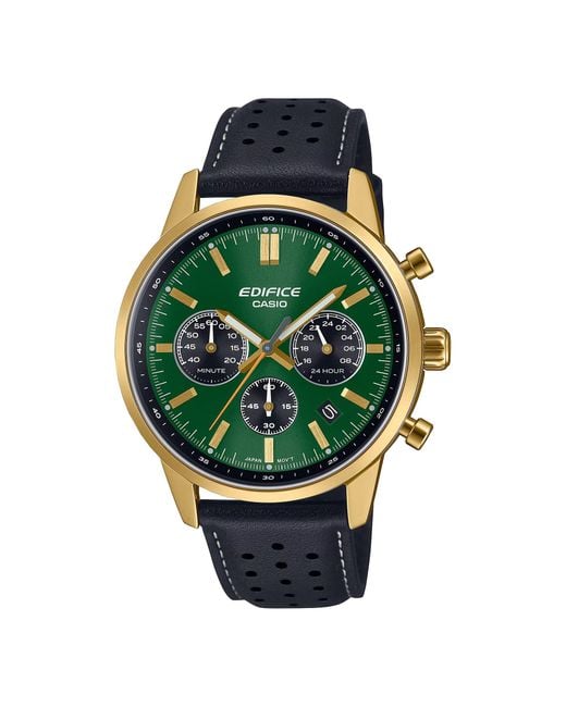 G-Shock Green Edifice Watch Efr-575Cl-3Aef Leather for men