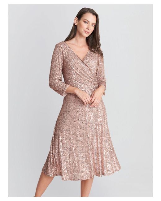 Gina Bacconi Pink Libbie Midi A-Line Sequin Dress