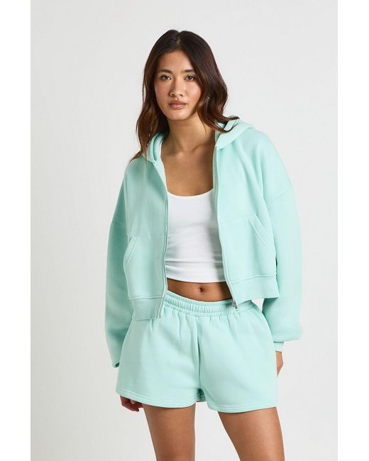 Boohoo Green Ath Club Towelling Applique Oversized Zip Through Hoodie
