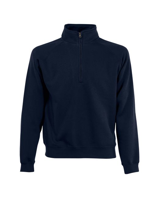 Fruit Of The Loom Blue Zip Neck Sweatshirt (Deep) Cotton for men