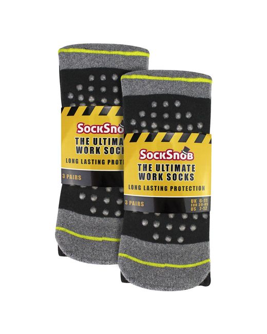 Sock Snob Black 6 Pairs Non Slip Grip Work Socks for men