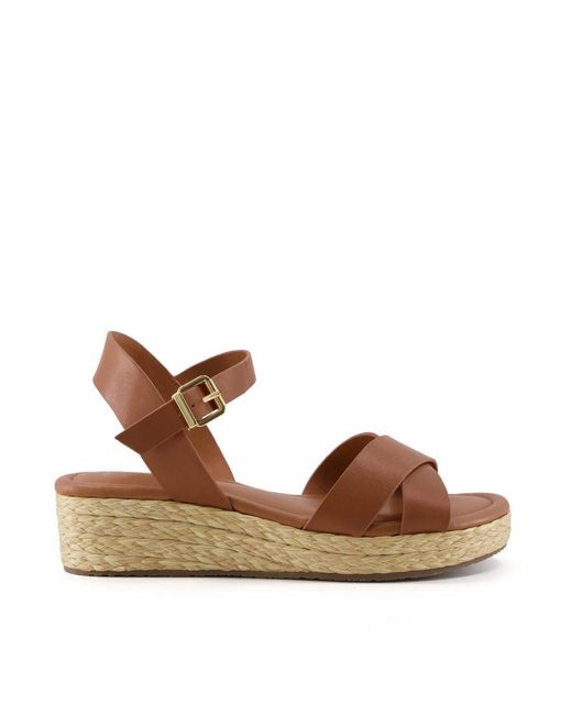 Dune Brown Ladies Wf Linnie Wide Fit Woven Flatform Sandals