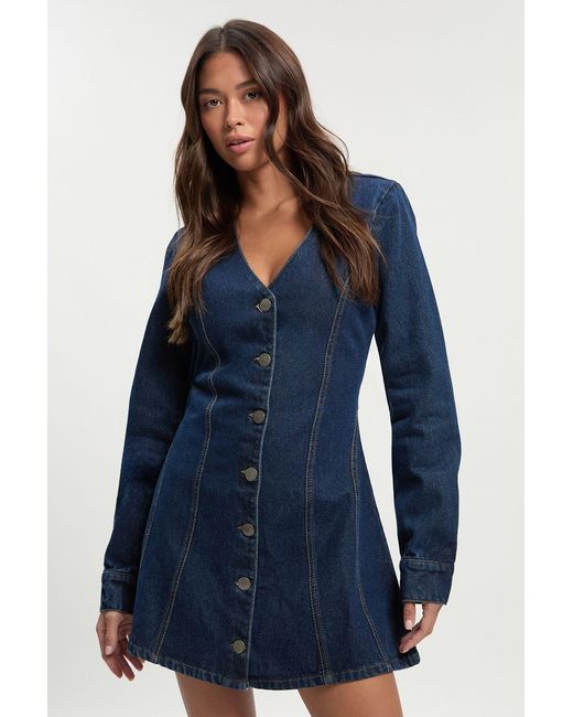 Boohoo Blue Flare Long Sleeve Mini Dress