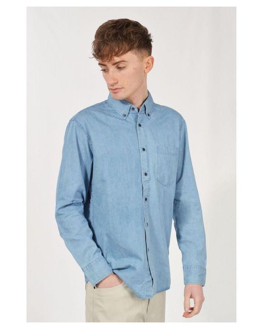 Uniqlo Blue Chambray Denim Cotton Shirt for men