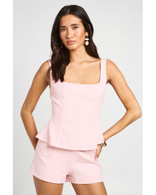 Boohoo Pink Scoop Neck Tailored Peplum Top
