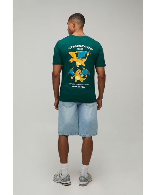 BoohooMAN Green Regular Charizard Pokemon License Print T-Shirt for men